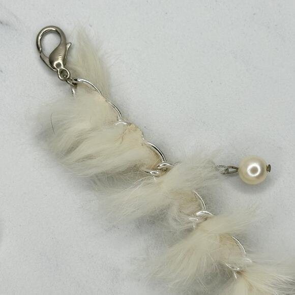 Beaded Faux Fur Woven Silver Tone Chain Link Belt One Size OS Boho ✨ - Picture 3 of 14